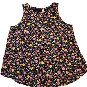 Old Navy Luxe Floral Sleeveless Top Black Pink Yellow Green XXL